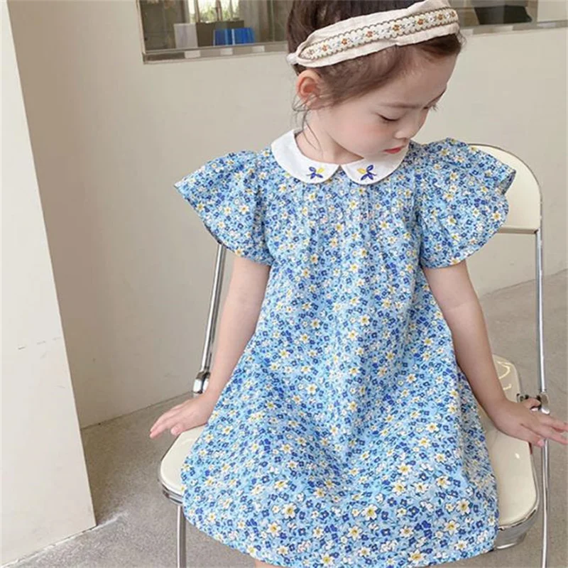 

Вышитая летняя одежда для девочек кукла платье принцессы с воротником летающие рукава Новое синее платье 2022