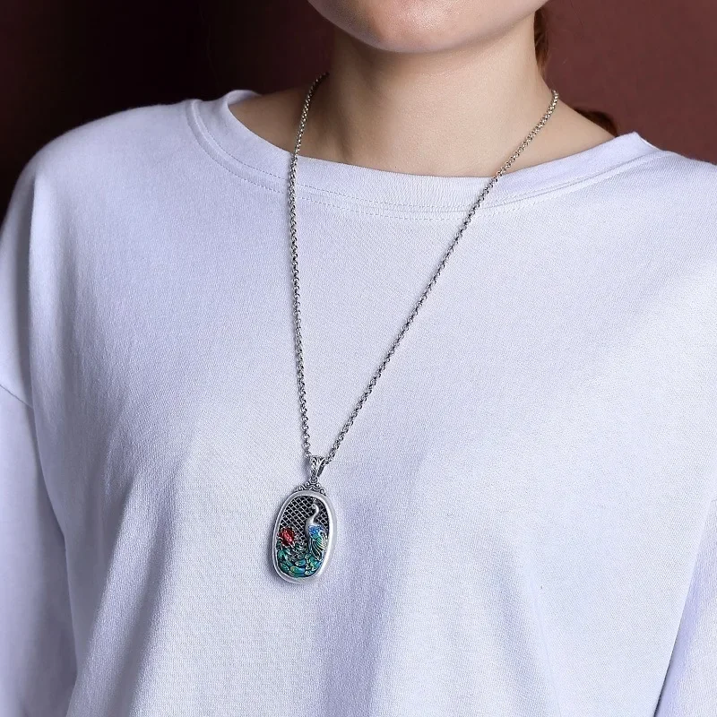 Женское двухстороннее ожерелье из серебра 925 пробы с эмалью