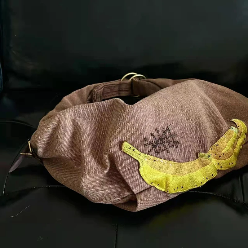 

KAPITAL Backpacks Embroidery Yellow Banana Men Women Hip Hop Travel Bag Vintage Do Old Messenger Casual Canvas Bag High Quality
