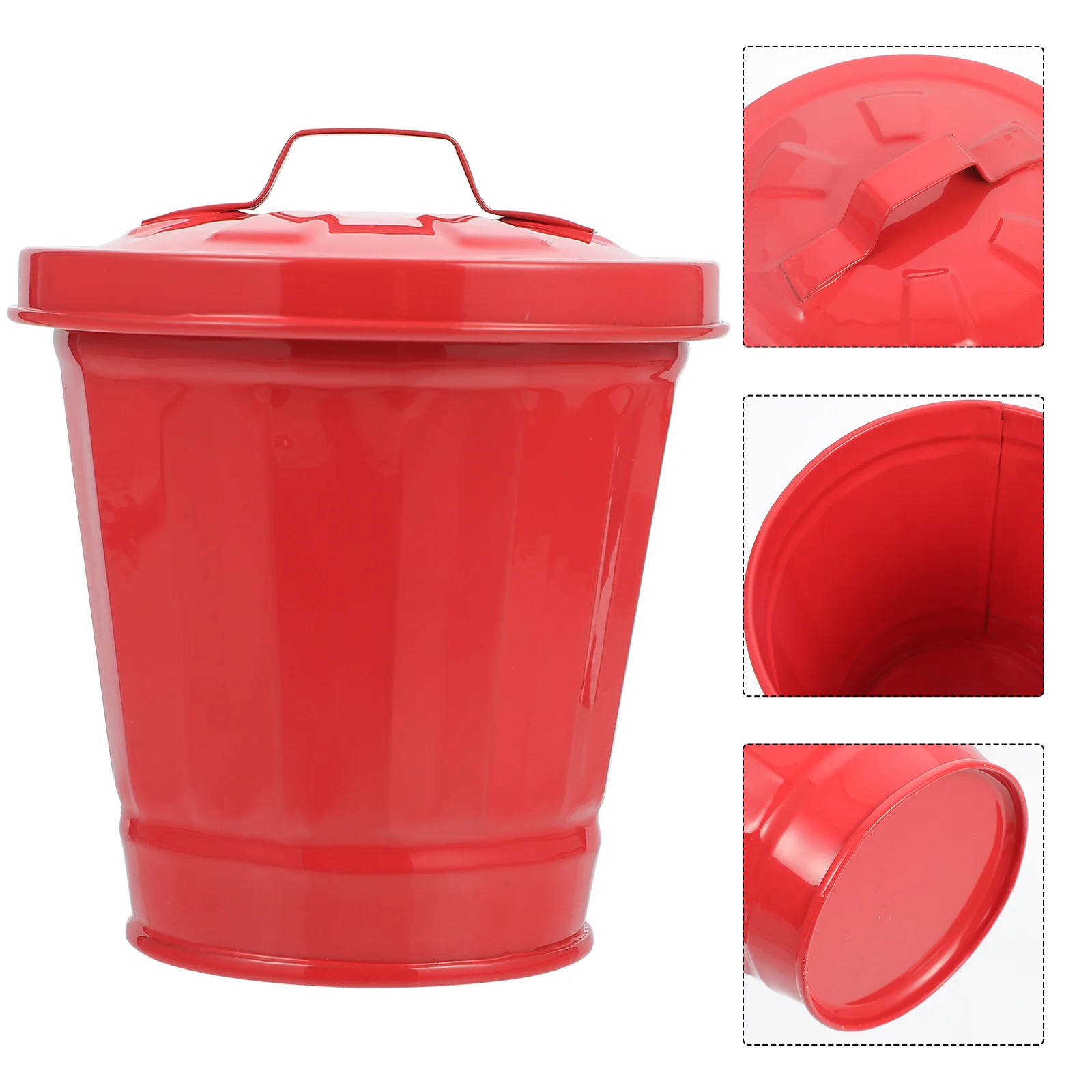

Garbage Can Mini Bin Flower Pot Lid Galvanized Planter Debris Storage Desk Trash Metal Utility Pail Desktop