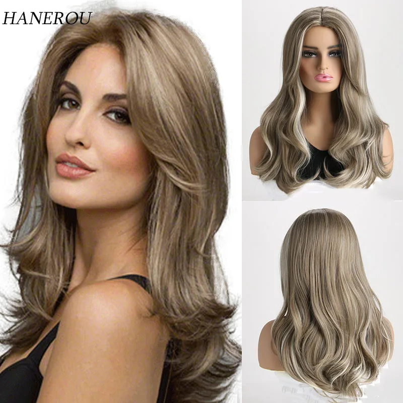 

Mixed Brown Ombre Synthetic Wigs Long Natural Wave Wig With Side Bangs for Women Daily Cosplay Heat Resistant Hair Wigs