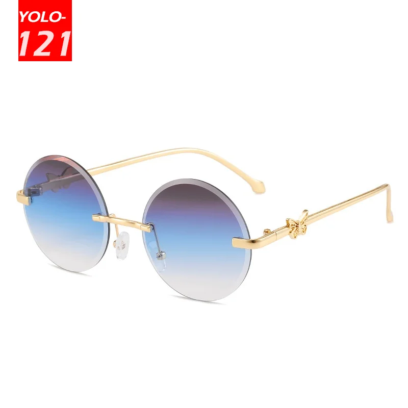 

Солнцезащитные очки без оправы в новом стиле с персонализированным украшением-бабочкой, солнцезащитные очки в металлической оправе, модны...