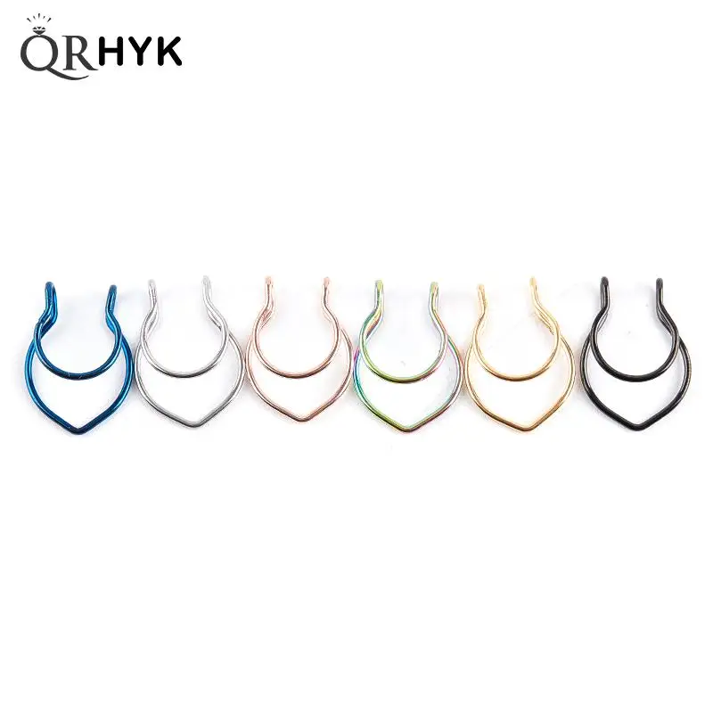 

Fake Nose Piercing Septum Rings Stainless Steel Hoop Nose Ring for Women Men Clip On Rainbow Rose Gold False Non Piercing Nose