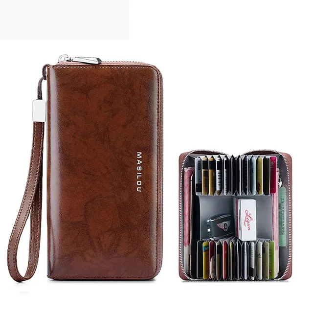 Men's Wallet Genuine Leather Wallet for Men Women RFID Business Card Holder Man Fashion Long Zipper Clutch Bag Purse 3