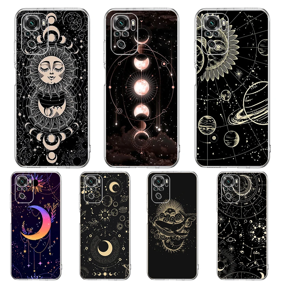 

Suns Moons Clouds Astrological Phone Case for Redmi Note 10 11 12 7 8 8T 9 K40 Gaming 9A 9C Pro Plus Transparent Silicone Shell