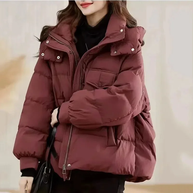 Зимние женские короткие парки с хлопковой подкладкой 2024 свободные теплые