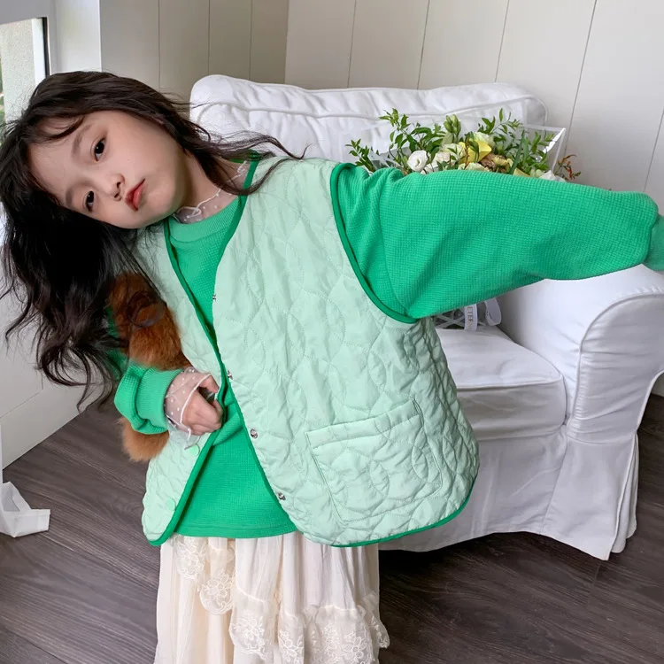

Toddler Girl Clothes Spring Autumn Winte Waistcoat Casual Solid green Simple Fashion Sleeveless Downjacket for Boys and Girls