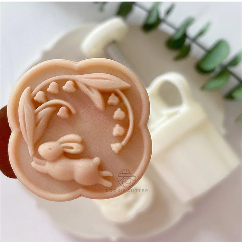 

50g63g Rabbit Bell Orchid Mooncake Mold Mid-Autumn Festival Full Moon Rabbit Hand Pressure Moon Cake Mold DIY Cake Pastry Tools