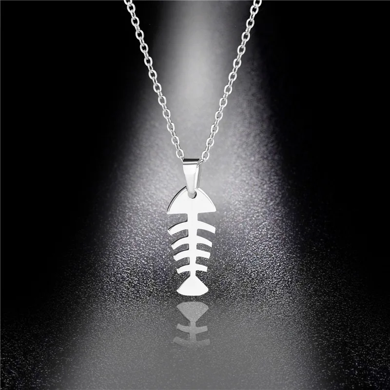 

Stainless Steel Cute Fashion Fishbone Necklace Clavicle ChainSimple Design Fish Necklace For Girl Friend Student Gift