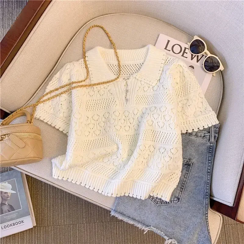 Женская футболка с вырезом поло во французском стиле летняя дизайнерская 2024