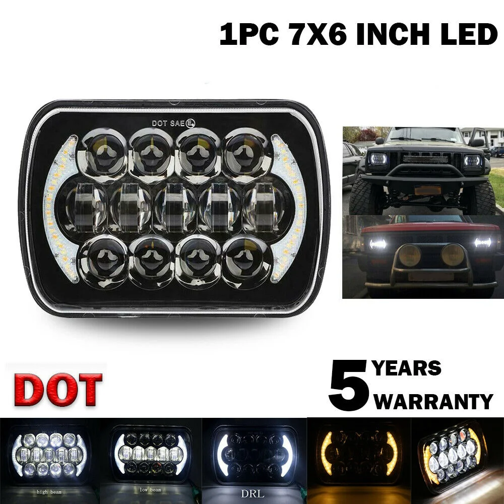 

210W 5X7 Inch 7X6 Inch Projector LED Headlight DRL with H4 Harness for Chevrolet Jeep Cherokee XJ Toyota Tacoma & 88-95 Pickup 1