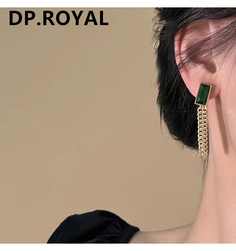 

DP.ROYAL New in Earrings For Women Fashion Green Zircon Crystal French Female Dangle Ear Rings Party Jewelry Gift