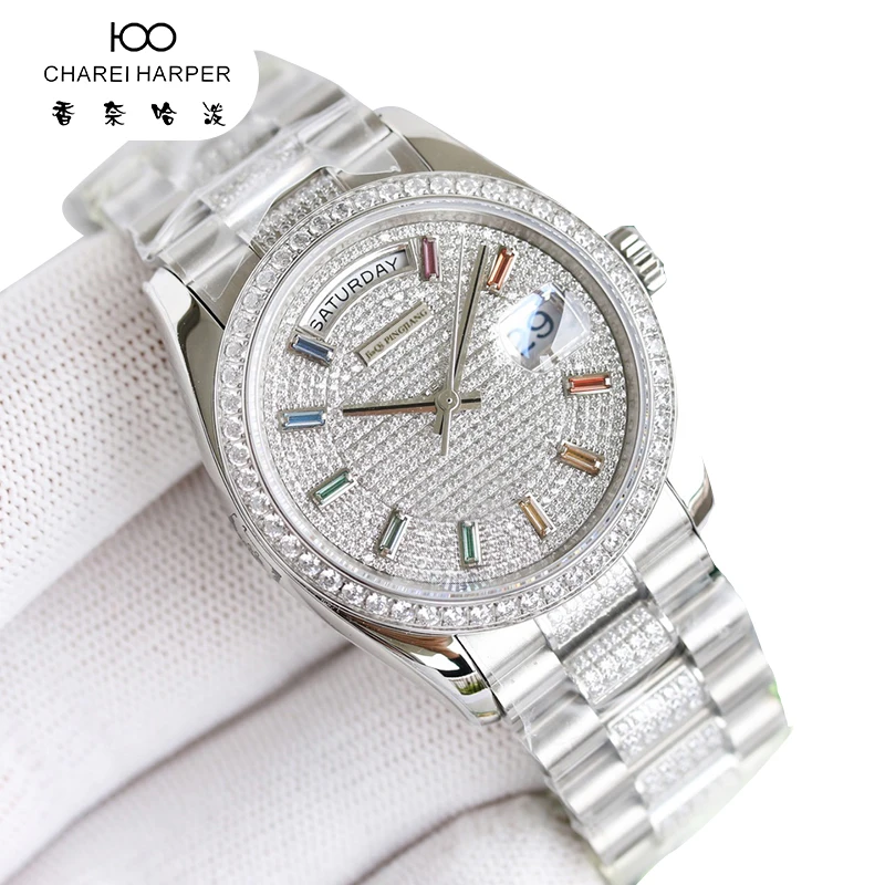 Watches 2022 New jiaqimen's and women's watches set with diamonds fashion waterproof hot selling women's quartz watch steel enlarge