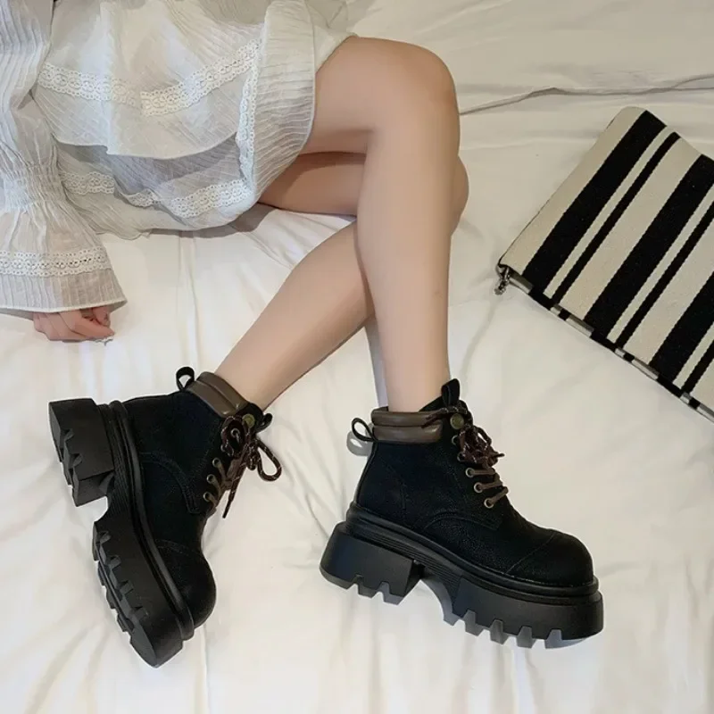 Женские ботинки на платформе из коровьей кожи в британском стиле дизайнерская