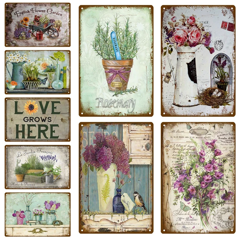 

Flower Retro Plaque Metal Sign Wall Art Tin Sign Wall Posters Vintage House Room Home Decorations Bar Accessories Decor Interior