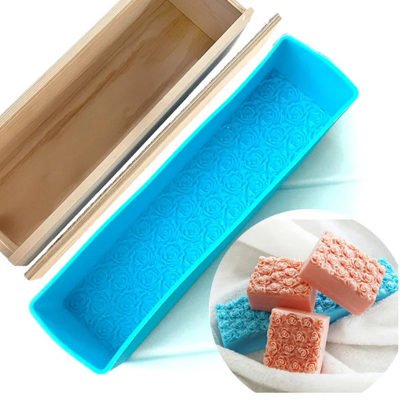 

1200g 2 in 1 Rose Silicone Soap Mold Rectangular Toast Bread Mold Handmade Soap Tools Supplies Wooden Box Cake Decorating Tools