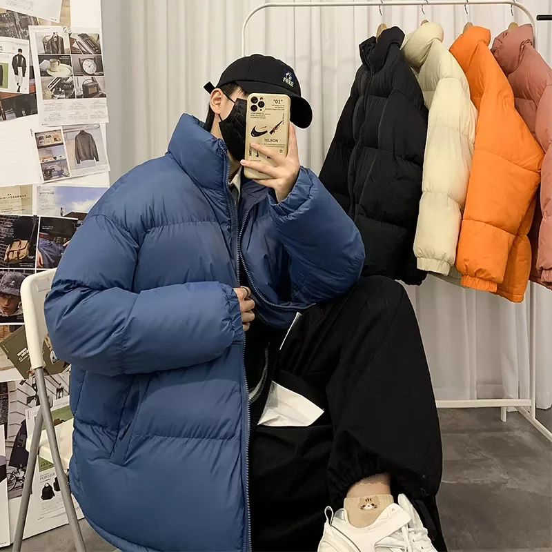 Men Harajuku Solid Color Coat Winter Mens Streetwear Hip Hop Parka Korean Black Warm Thick Jackets Fashion Clothes