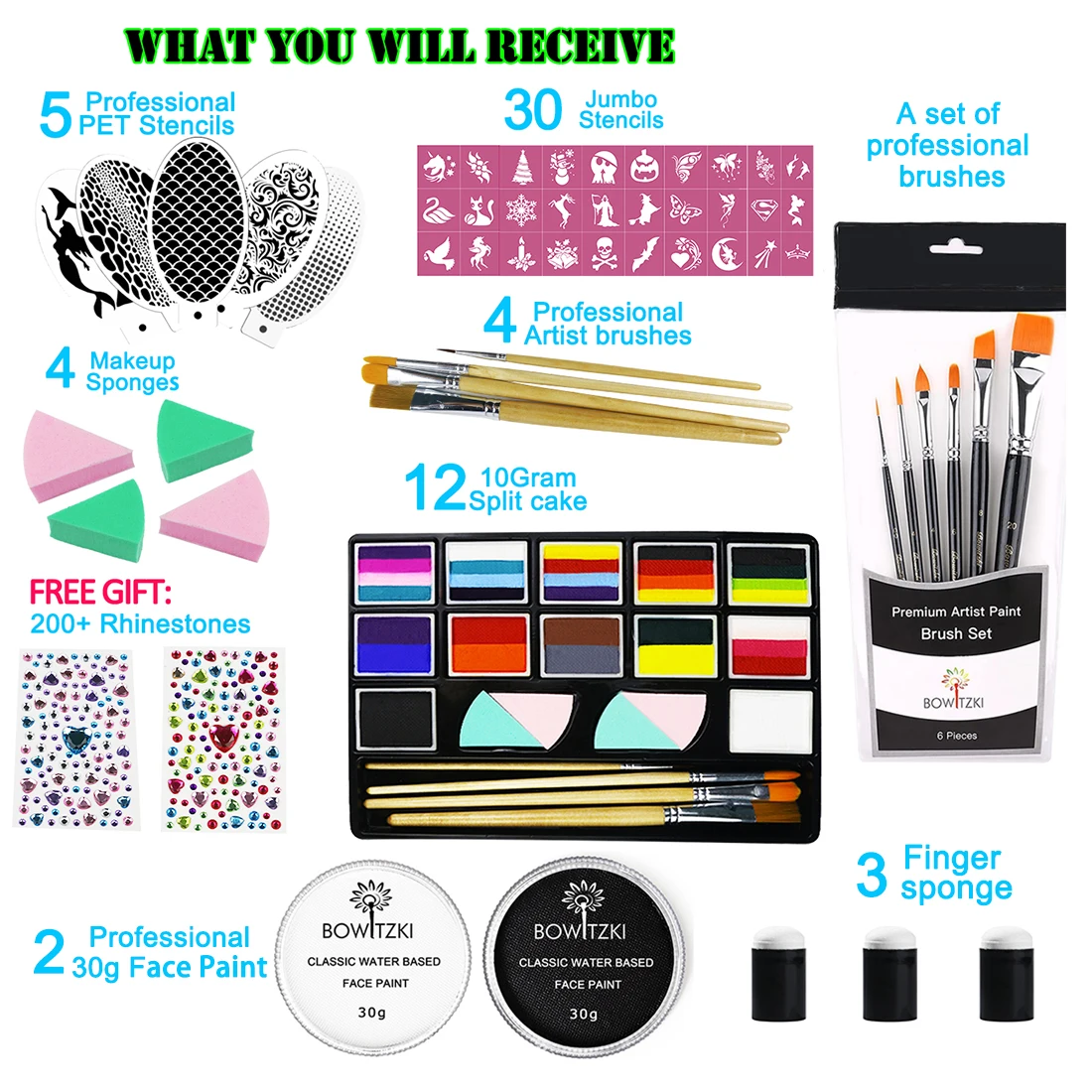 Набор профессиональных красок для лица Bowitzki детей и взрослых набор