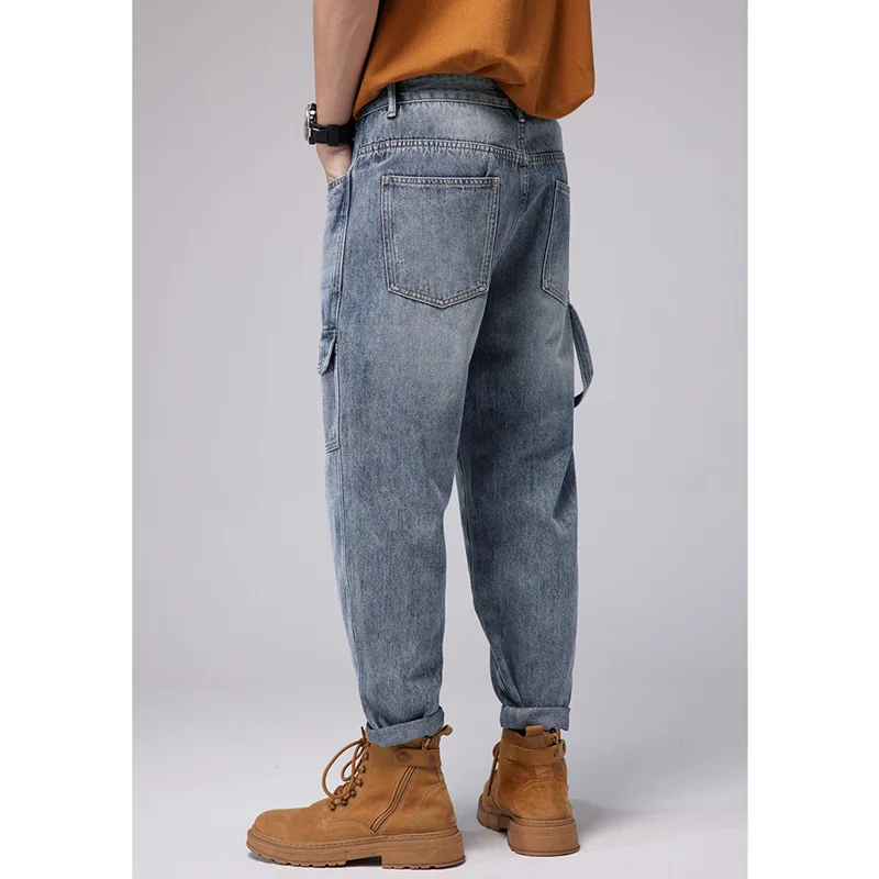 Street Men's Autumn and Winter Straight Tube Loose Jeans Retro Versatile Cargo Pants Comfortable Blue Harun Pants Women 2022 New