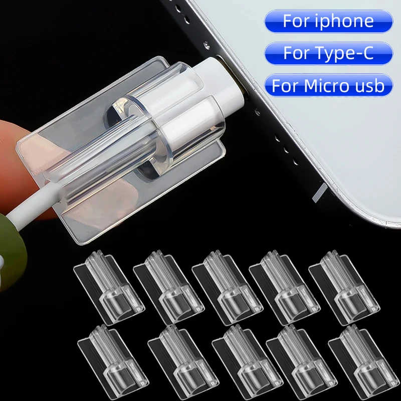 

For Apple iPhone Charger Cable Type C Micro USB Data Cord Transparent Protector Holder Clips Silicone Cover Case Clamp