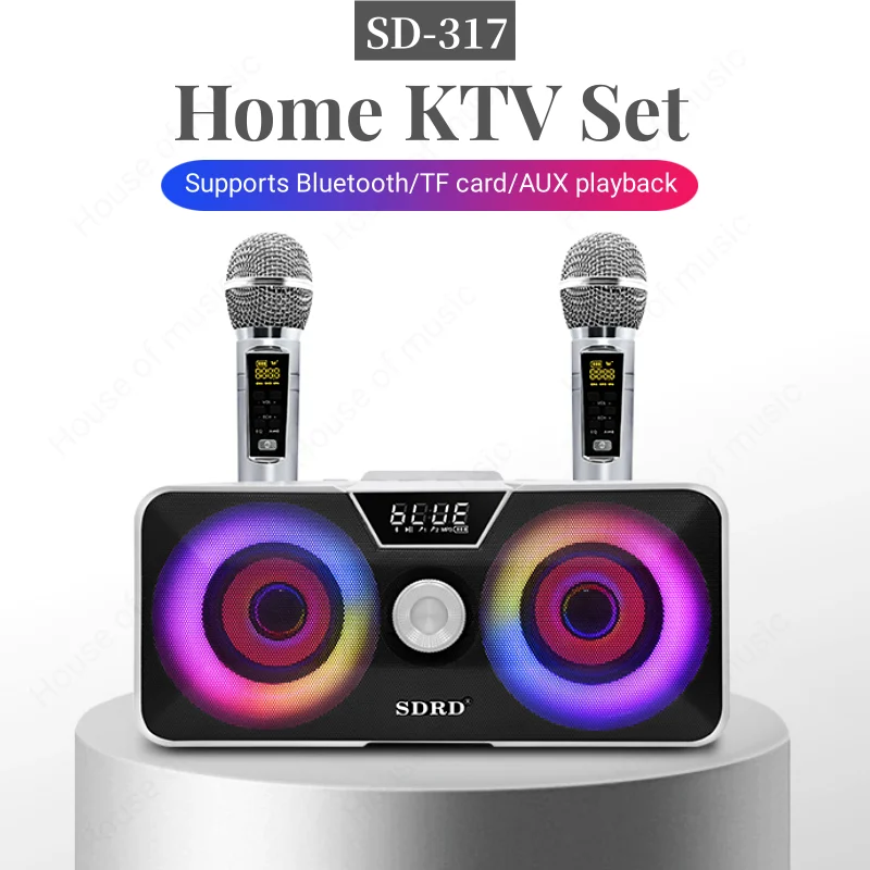 

SD317 вечерние музыкальная шкатулка, Цветной RGB большой звуковой бокс, беспроводной уличный аудиоплеер, портативный Bluetooth-динамик с двумя U-сегментными микрофонами