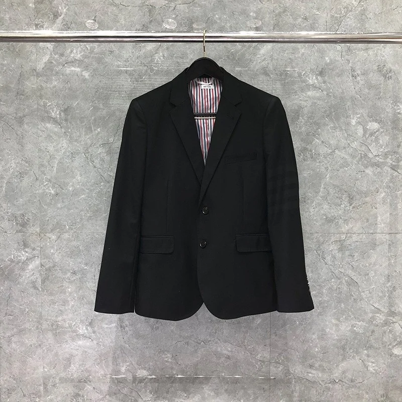 

THOM Male Autunm Winter Man Jacket Fashion Brand Blazer Classic Tonal 4-Bar Stripe Custom Black TB Formal Suit