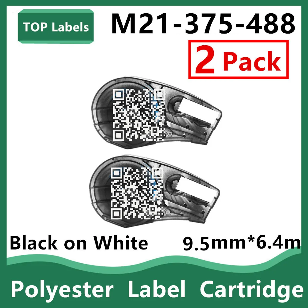 

1~2PK Compatible M21-375-488 9.5mm Polyester Maker TAPE Film for Laboratory,Barcode,Printed Circuit Board Label Black on White