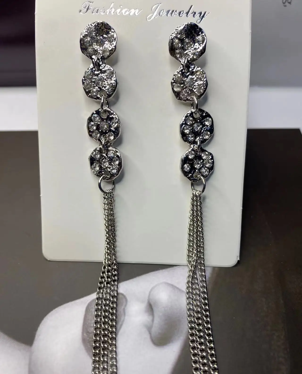 

Temperament Silver Color Rhinestone Long Tassel Earrings for Woman Party Jewelry