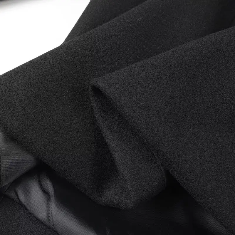 Женская одежда размера плюс повседневная шерстяная куртка двубортное черное