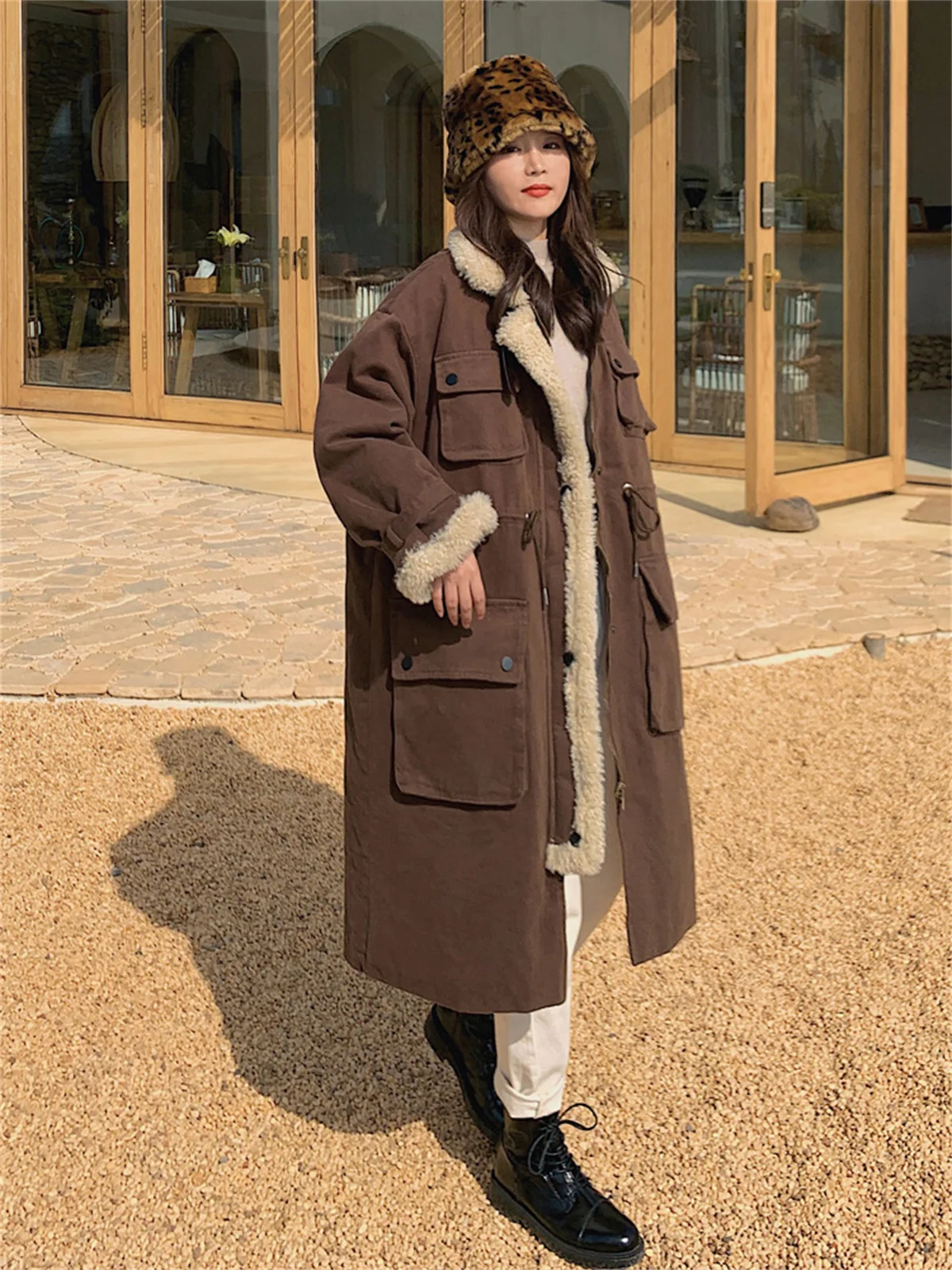 Grey Tooling Rabbit Hair Style Overcame Women's Winter Mid Length Over Knee Loose Thickened Plush Coat Cotton Coat 2022