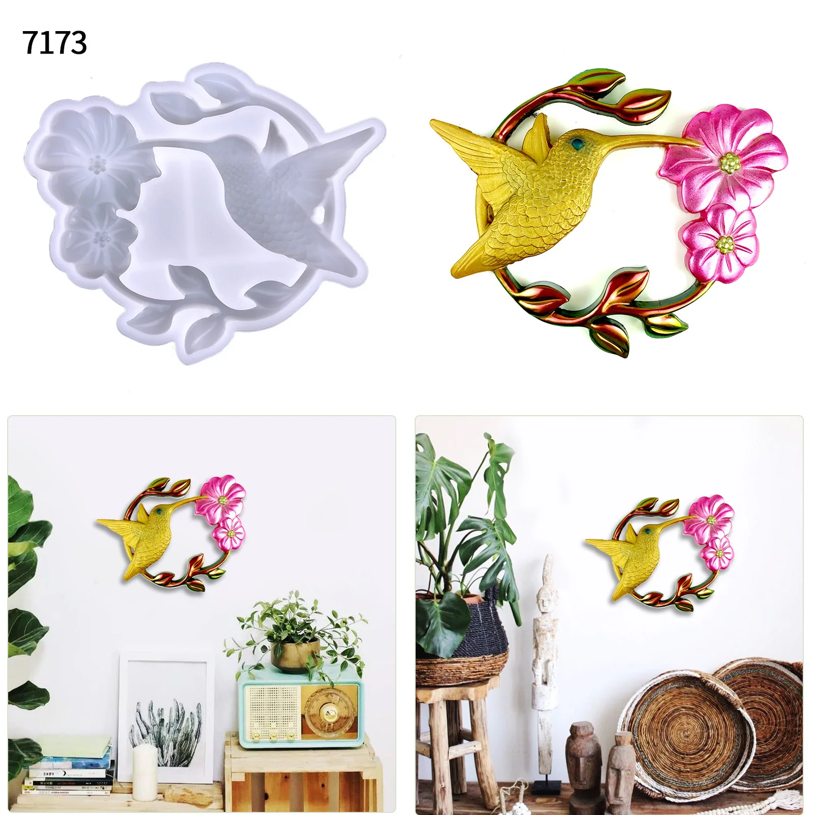 

3D Hummingbird Silicone Mold DIY Round Flower Bird Wall Decoration Pendant Jewelry Ornament Epoxy Silicone Mold For Resin Making