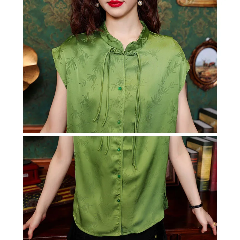 Новая женская рубашка с коротким рукавом и воротником-стойкой шифоновая в