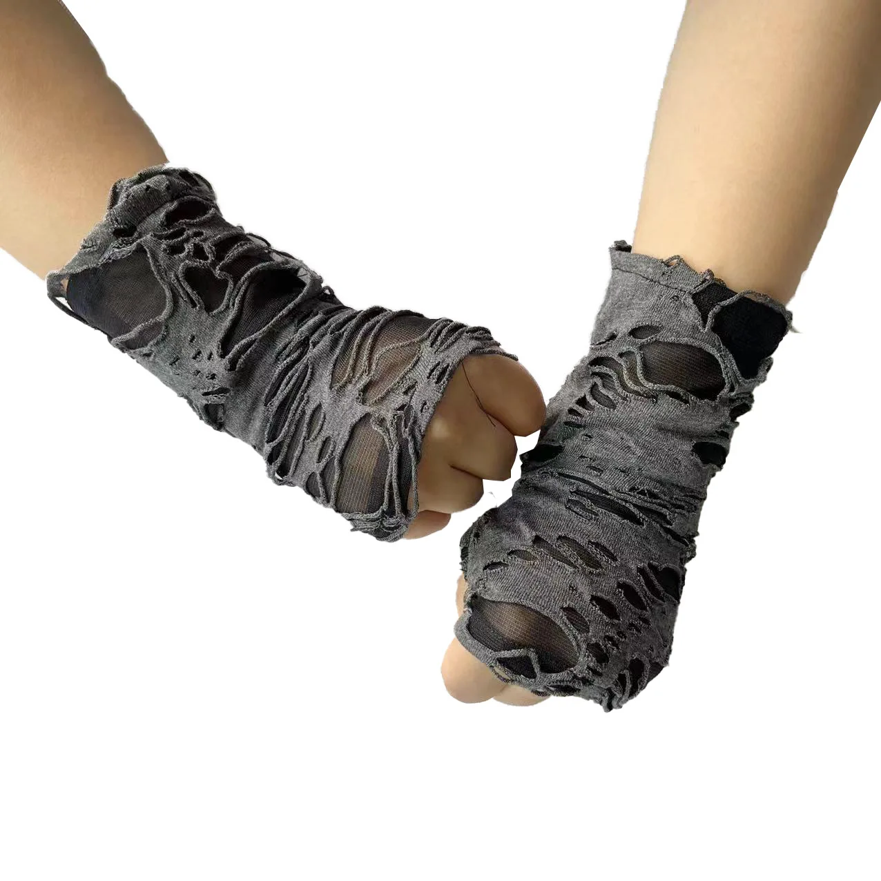 

Gothic Black Fingerless Long Gloves Punk Hole Half-finger Gloves Arm Warmer Beggar Cosplay Halloween Costume Accessories HOT