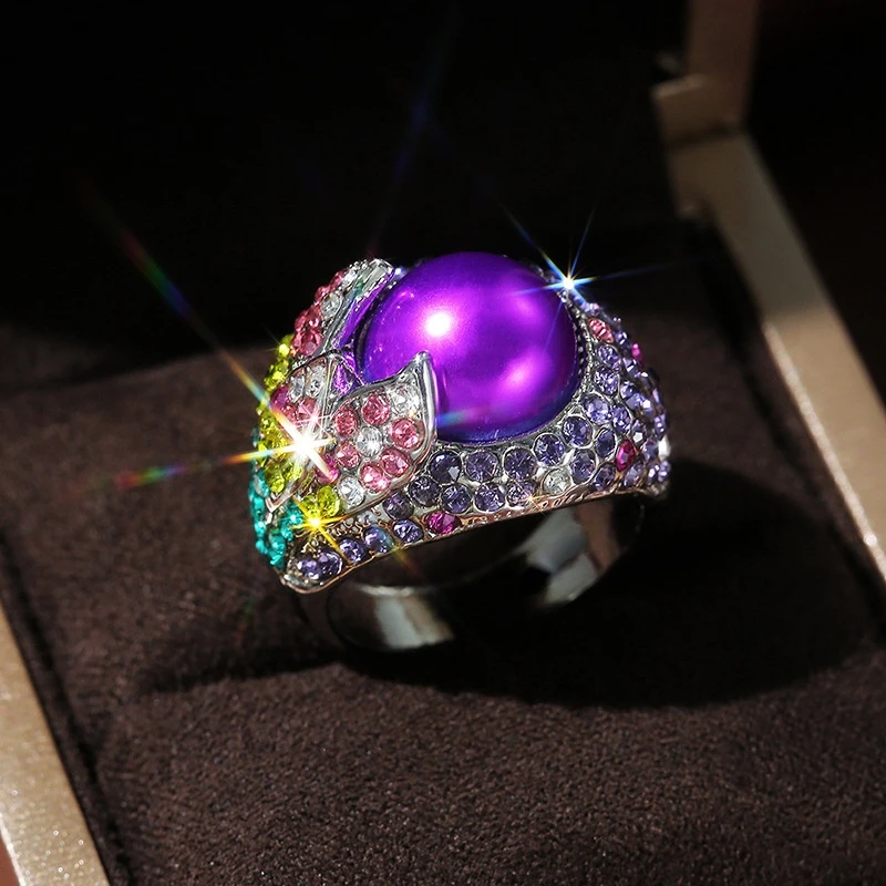 

Retro Exaggerated Ladies Cubic Zirconia Petal Ring Silver Color 3A CZ Inlaid Ring For Girlfriend Fine Anniversary Gift Wholesale