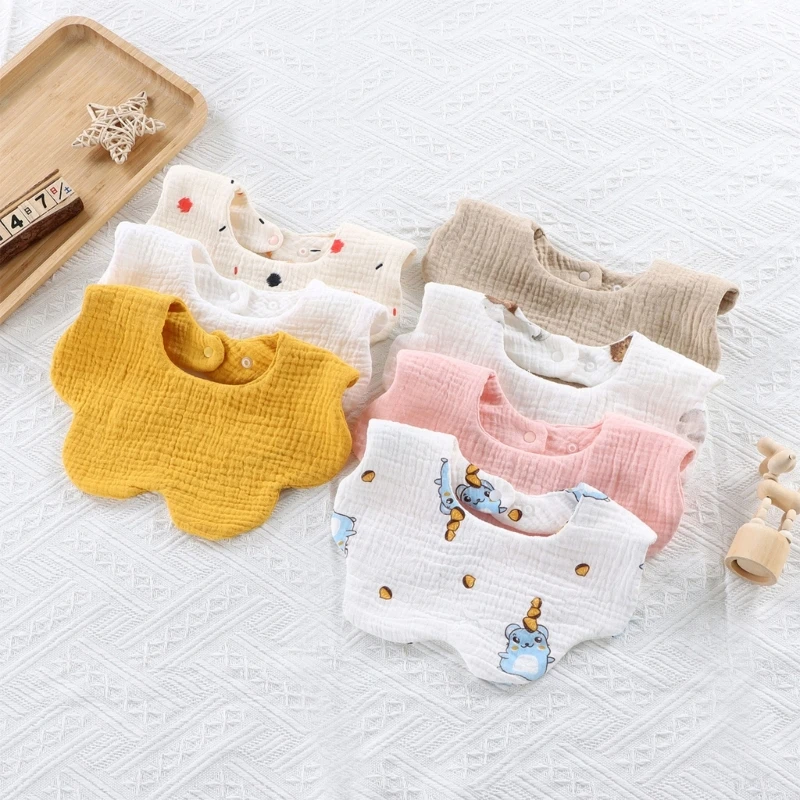 

Cotton Burp Cloth Round Feeding Bib Baby Boys Girl High Absorbent 2-Snaps Bib
