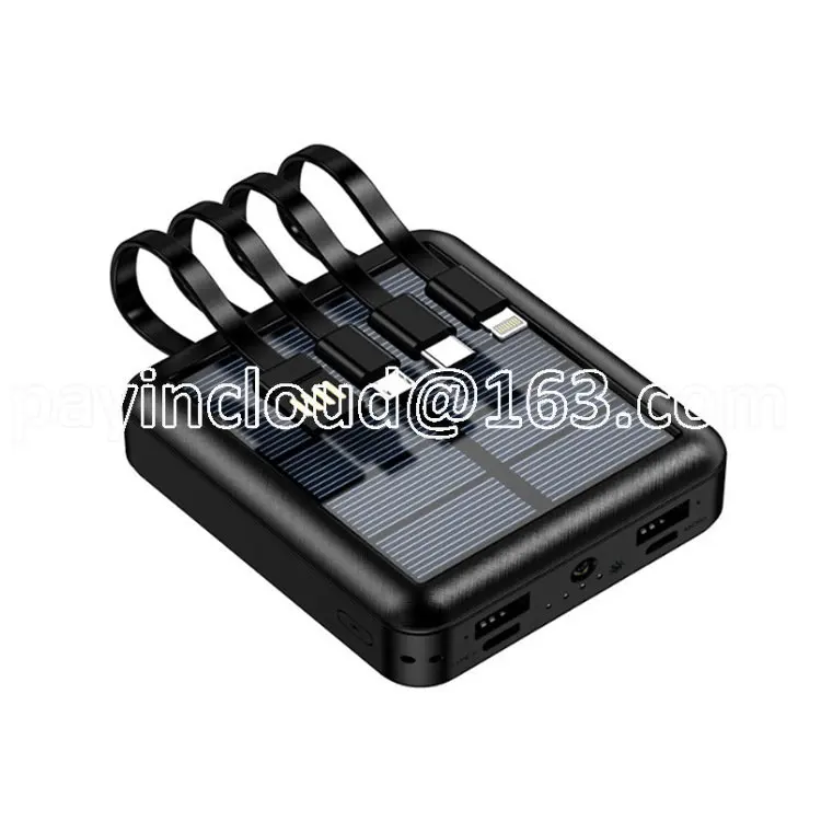 

Внешний аккумулятор на солнечной батарее большой емкости 20000 мАч с кабелем для передачи данных, четырехпроводной внешний аккумулятор для б...