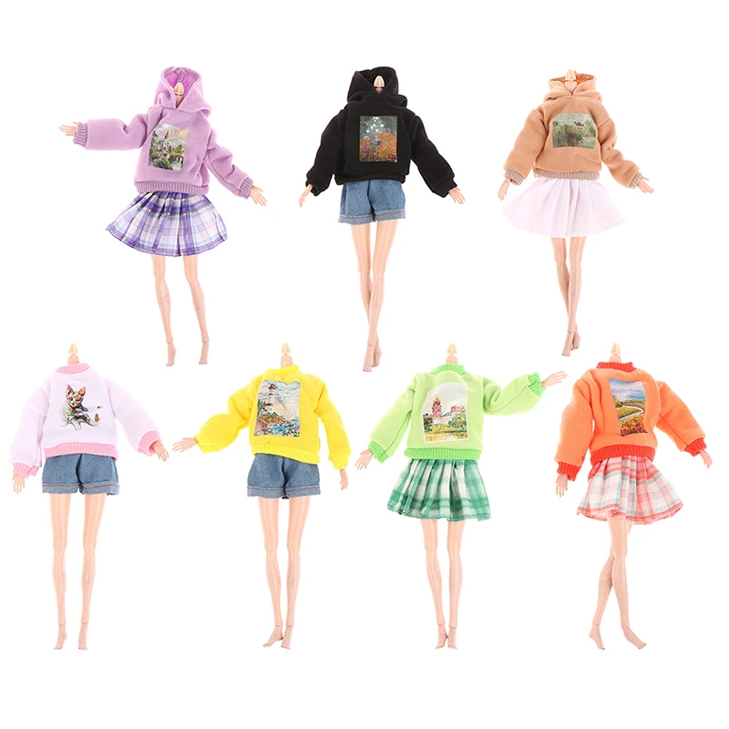 

1 комплект 1/6 Одежда для куклы толстовки плиссированная юбка клетчатое платье костюм футболка женская для 30 см Одежда для шарнирной Куклы Ак...