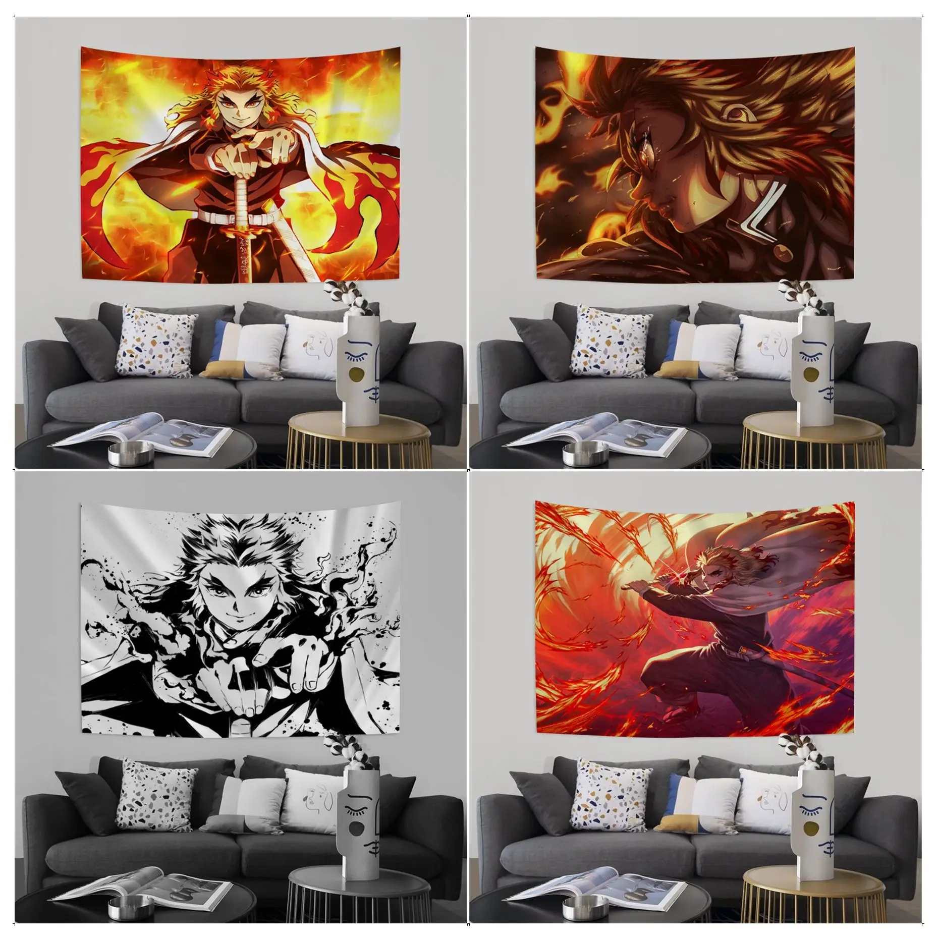 

Demon Slayer Rengoku Kyoujurou DIY Wall Tapestry Hippie Flower Wall Carpets Dorm Decor Kawaii Room Decor