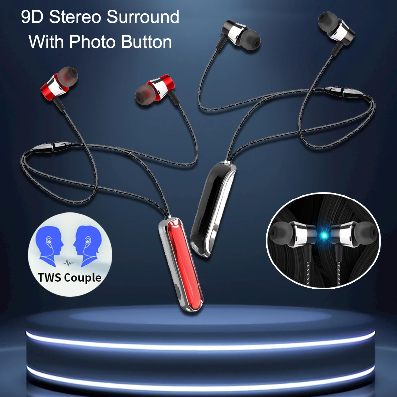 

Bluetooth5.0 Earbuds Wireless Magnetic Neckband Earphones 9D TWS Noise Reduction Headphone With Controling Camera For All Phones