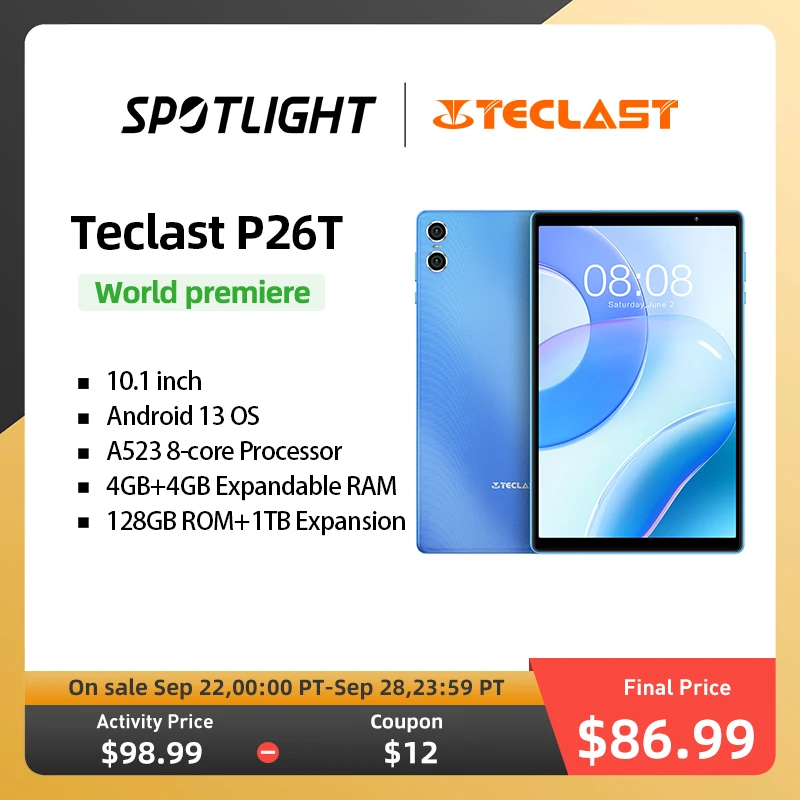 

Планшет Teclast P26T на Android 13, экран 10,1 дюйма, 4 Гб + 128 ГБ