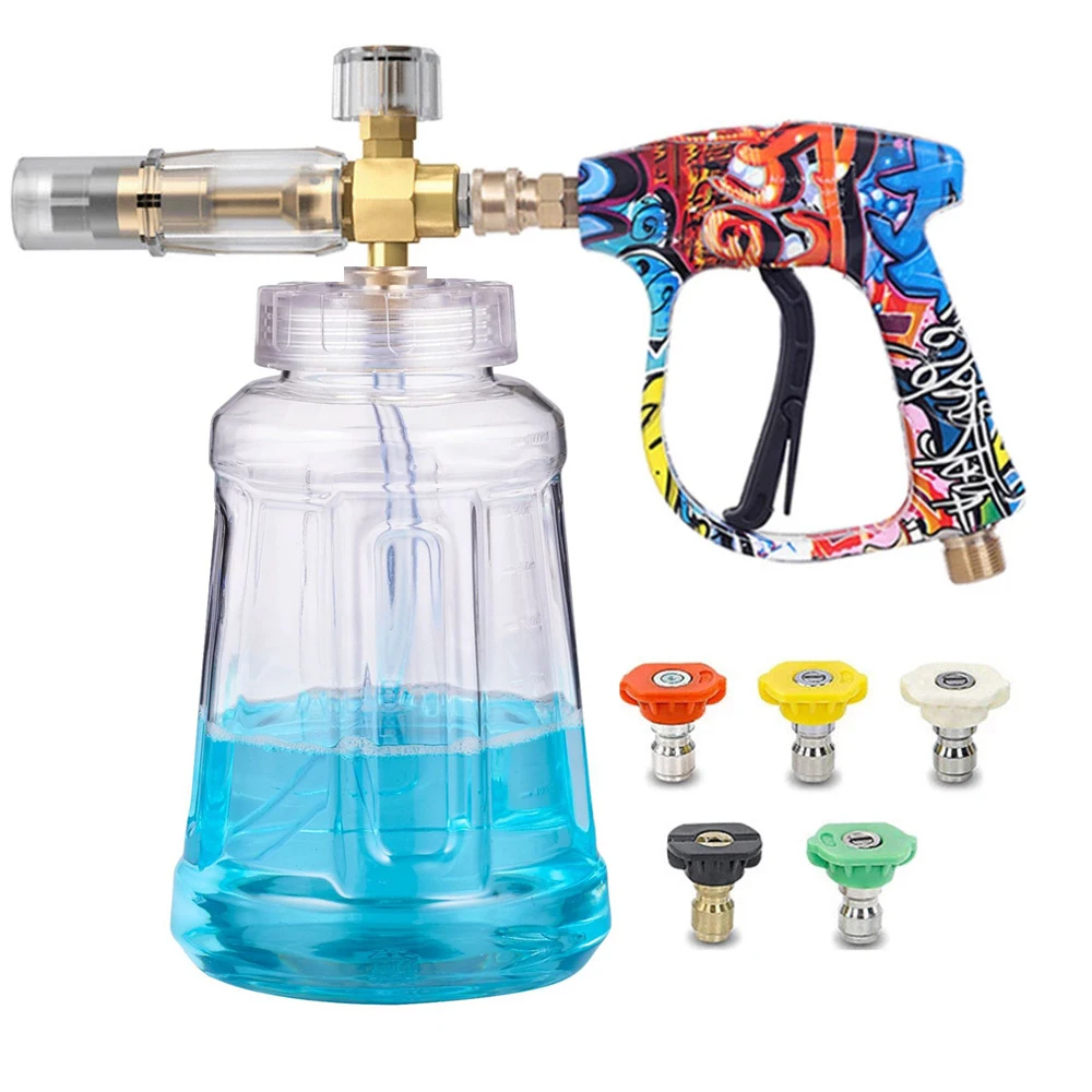 

1L High Pressure Washer Water Gun With 5 Nozzle Car Cleaning Kit Snow Foam Quick Connector Car Accessories