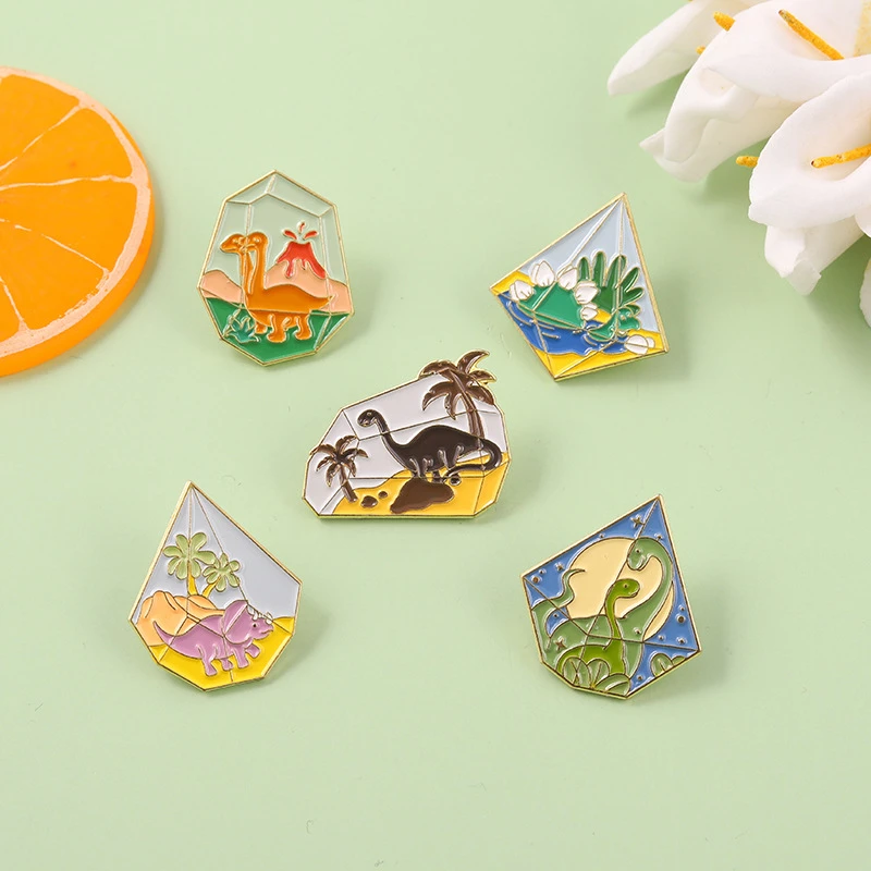 

Dinosaur Brooch Landscape Bottle Animal Pins Cartoon Dinosaur Metal Badge Cartoon Exquisite Jewelry Palm Brooch Backpack Badge