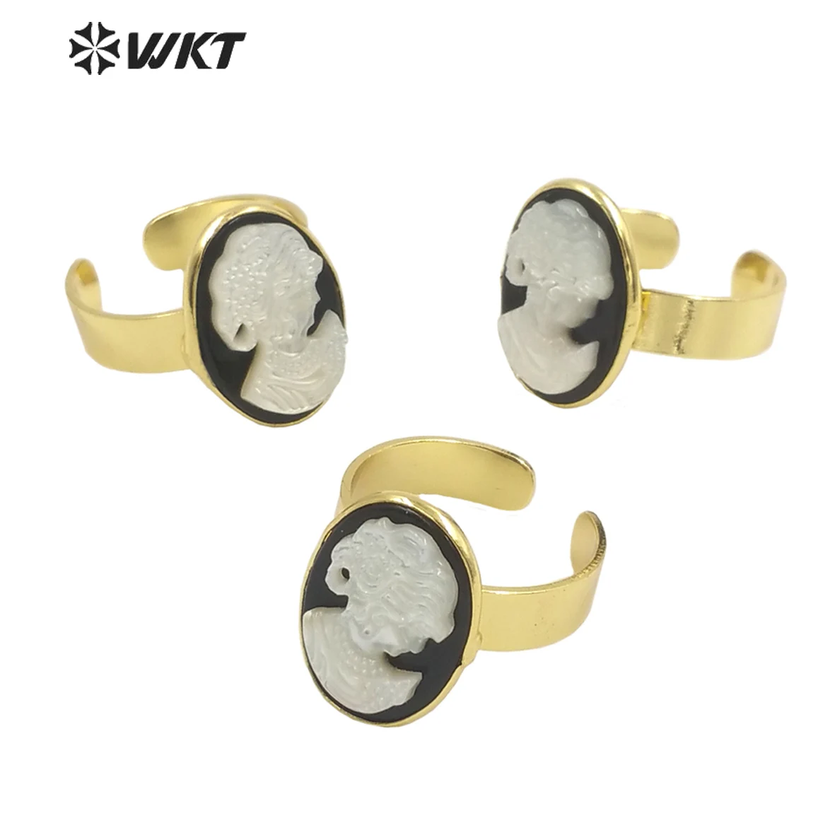 

WT-MPR032 WKT 2022 Hot Style Natural Black Agate & MOP Gold Plated Finger Ring fashion Party Jewelry Nice Gift