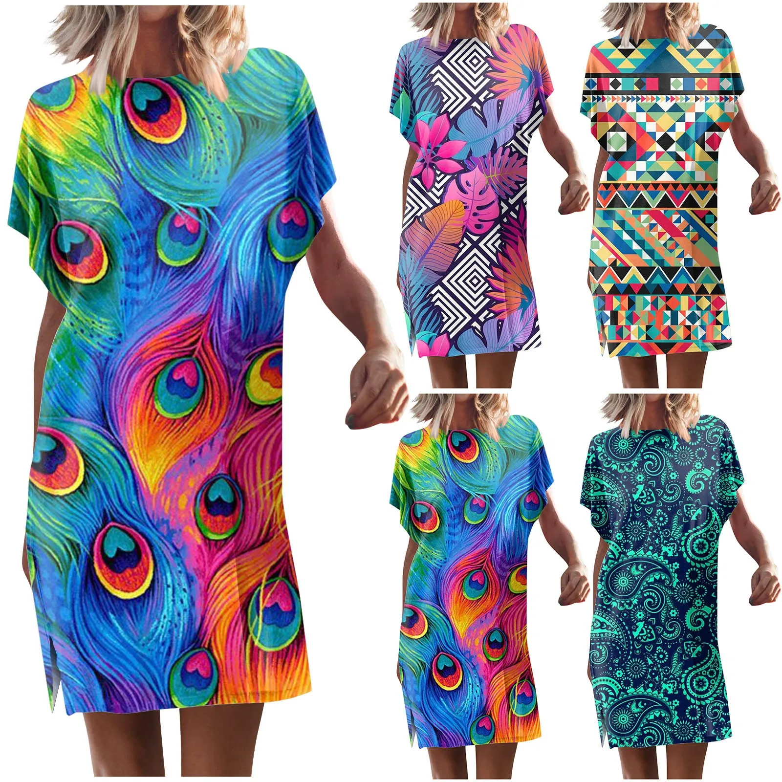 

Женское летнее платье с круглым вырезом и коротким рукавом