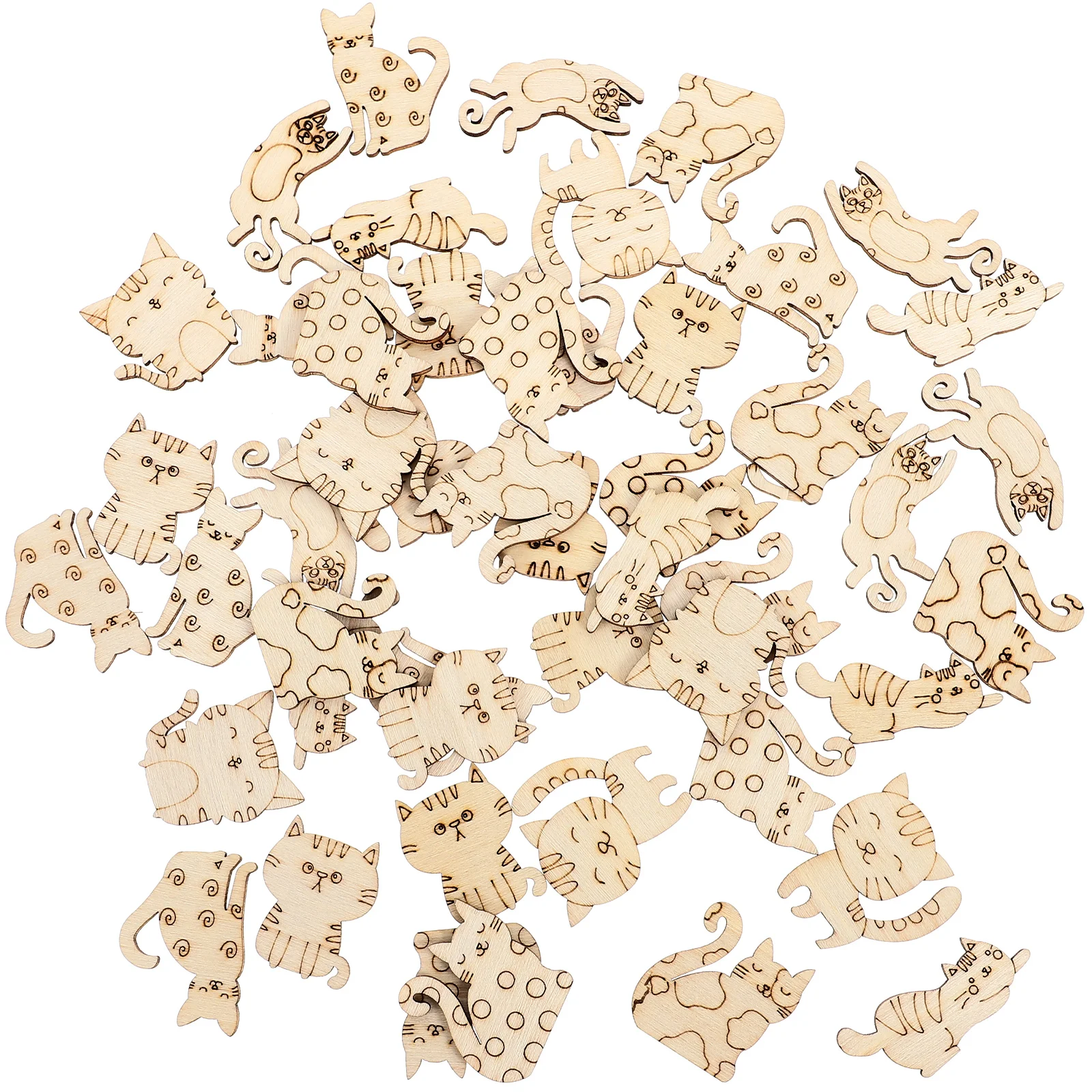 

100pcs Wood Cat Cutouts Crafts DIY Wooden Slices Unpainted DIY Wood Slices Small Cat DIY Wood Cutouts