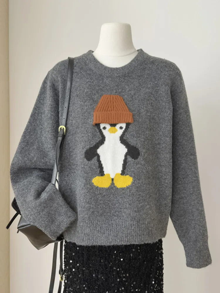 Женский свободный пуловер вязаный жаккардовый свитер в Корейском стиле с милым