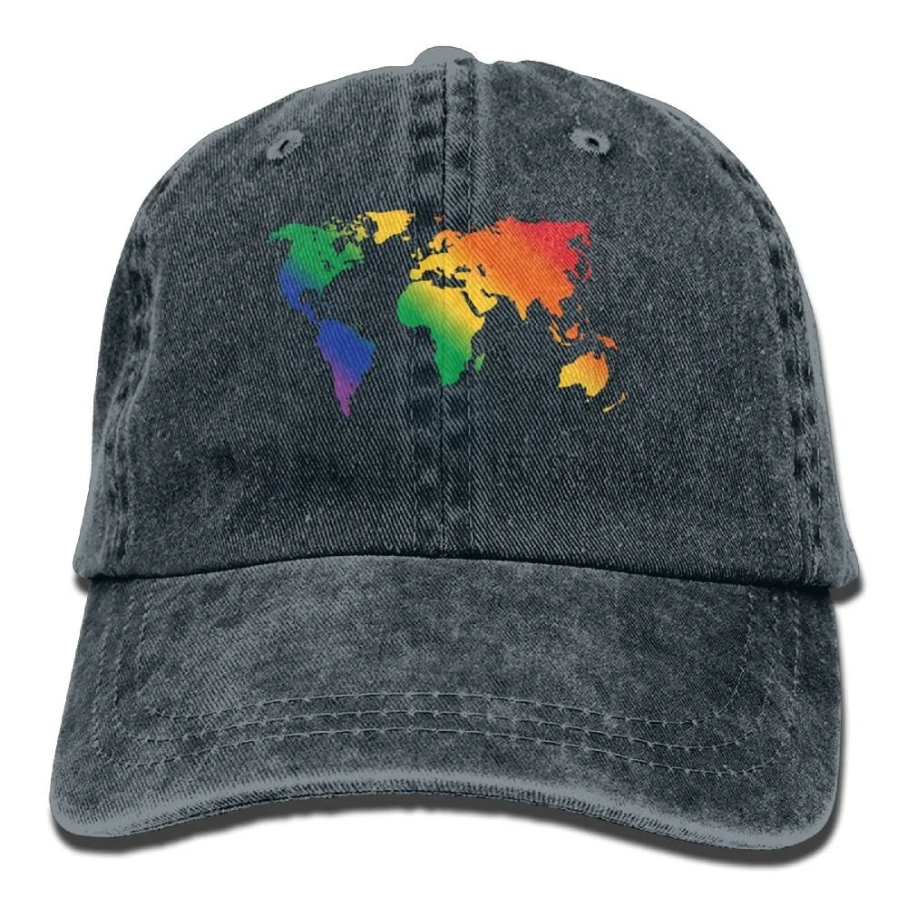 

Map of Rainbow World Denim Hat Adjustable Women Dad Baseball Cap