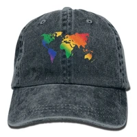 map of rainbow world denim hat adjustable women dad baseball cap
