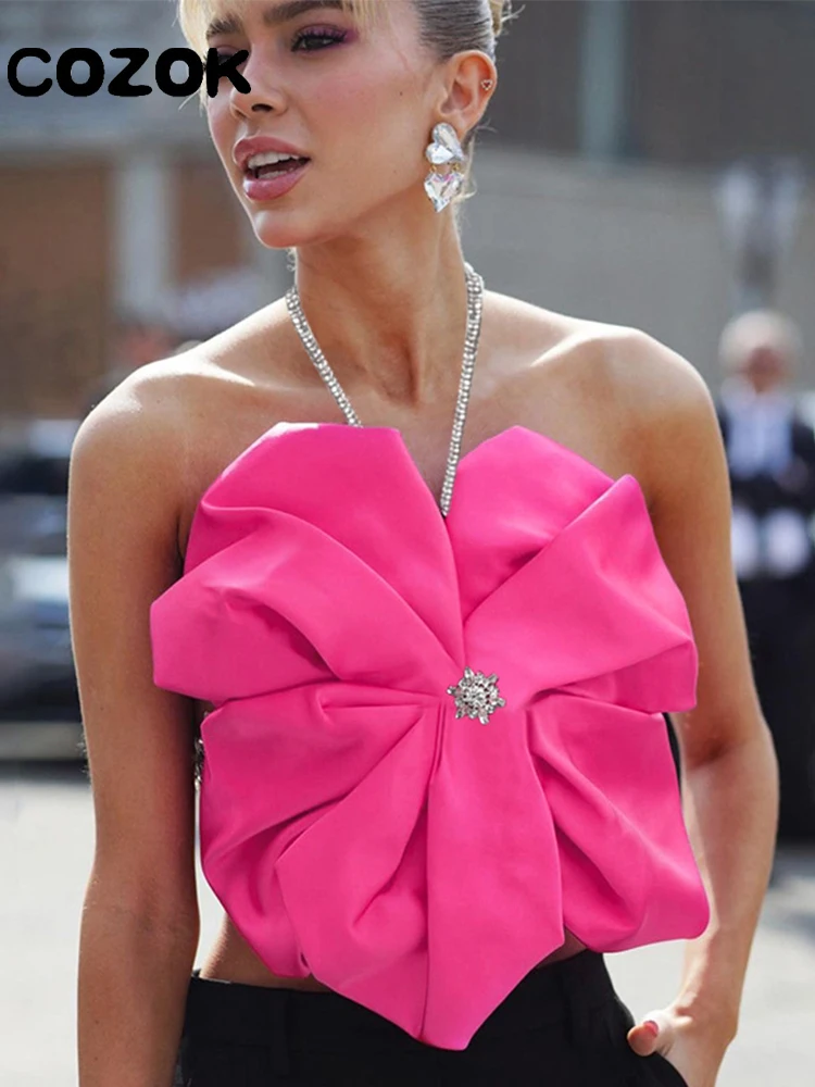 

Женский укороченный топ Cozok в стиле High Street с большим цветочным рисунком, летние шикарные мини-топы без рукавов с открытой спиной и завязками,...