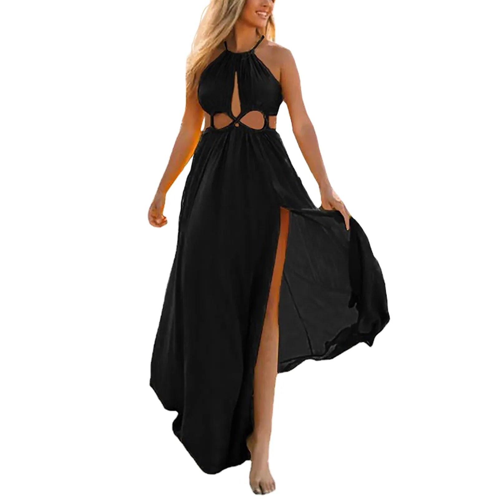 

Short Dress for Women Summer Women's Summer Sleeveless Hollow Backless Maxi Dress Bohemian Casual Slit Dress